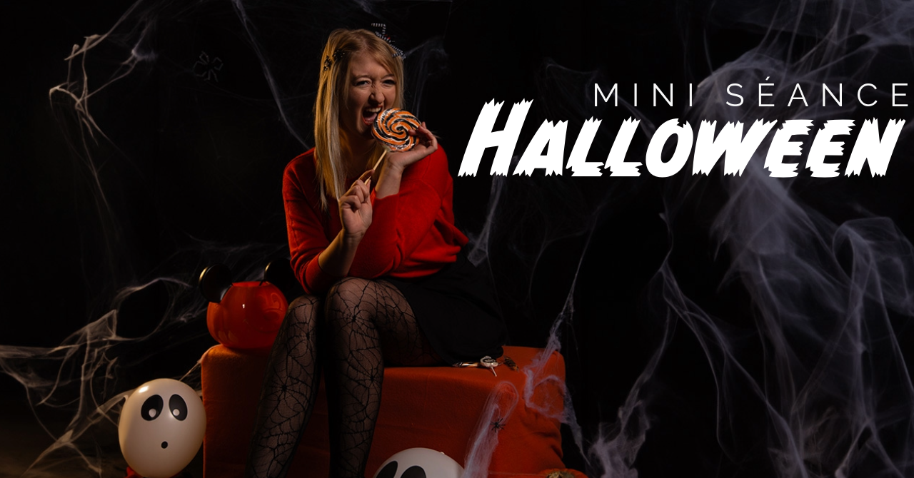 Une femme relaxée sur un canapé, en train de manger un bombom aux couleurs d'Halloween.